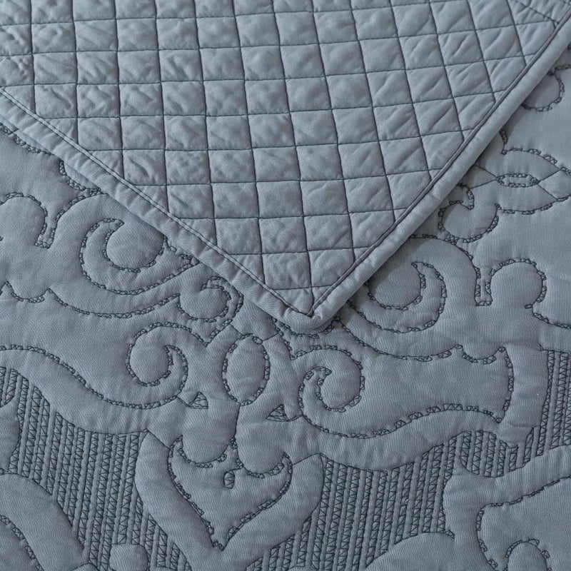 NEWLAKE Reversible Quilt Bedspread Embroidered Microfiber Coverlet Set,Jacquard Embossed Floral,Grey, King Size - Image 5